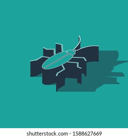 Isometric Cockroach icon isolated on green background.  Vector Illustration