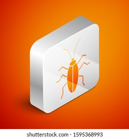 Isometric Cockroach icon isolated on orange background. Silver square button. Vector Illustration