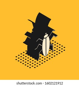 Isometric Cockroach icon isolated on yellow background.  Vector Illustration