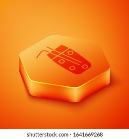 Isometric Cocktail and alcohol drink icon isolated on orange background. Orange hexagon button. Vector Illustration