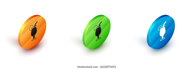 Isometric Cocktail and alcohol drink icon isolated on white background. Circle button. Vector