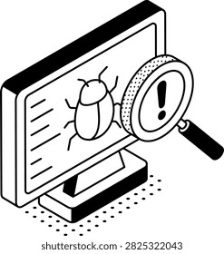 Isometric code dashboard inspected with a magnifying glass.