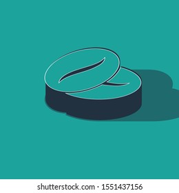 Isometric Coffee beans icon isolated on green background.  Vector Illustration