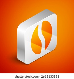 Isometric Coffee beans icon isolated on orange background. Silver square button. Vector