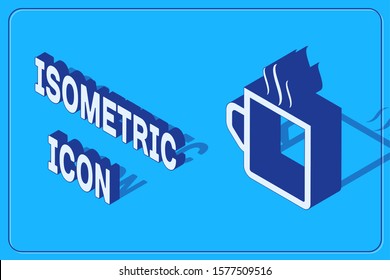 Isometric Coffee cup flat icon isolated on blue background. Tea cup. Hot drink coffee.  Vector Illustration