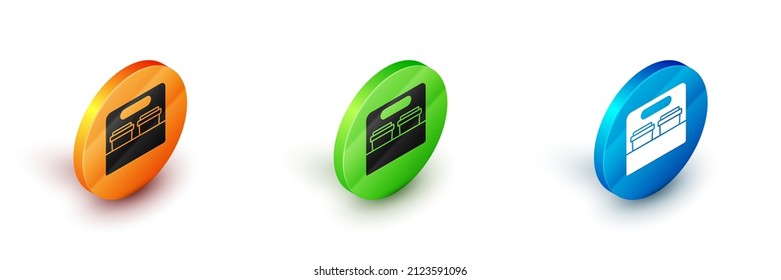 Isometric Coffee cup to go icon isolated on white background. Circle button. Vector