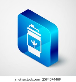 Isometric Coffee cup to go icon isolated on grey background. Blue square button. Vector