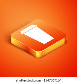 Isometric Coffee cup icon isolated on orange background. Disposable coffee cup with hot coffee.  Vector Illustration