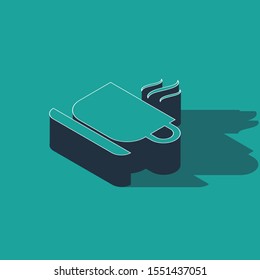 Isometric Coffee cup icon isolated on green background. Tea cup. Hot drink coffee.  Vector Illustration