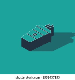 Isometric Coffee cup icon isolated on green background. Disposable coffee cup with hot coffee.  Vector Illustration