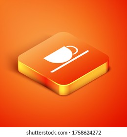 Isometric Coffee cup icon isolated on orange background. Tea cup. Hot drink coffee. Vector Illustration