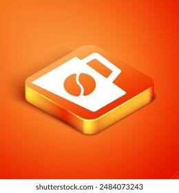 Isometric Coffee cup icon isolated on orange background. Tea cup. Hot drink coffee.  Vector