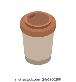 Isometric coffee cup illustrated on white background
