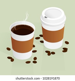 isometric coffee cup,coffee bean vector
