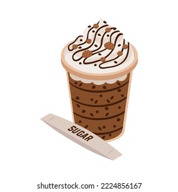 Isometric coffee house barista composition with isolated coffeeshop image on blank background vector illustration