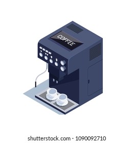 Isometric coffee machine. 3d coffee machine isolated on white background. Vector illustration.
