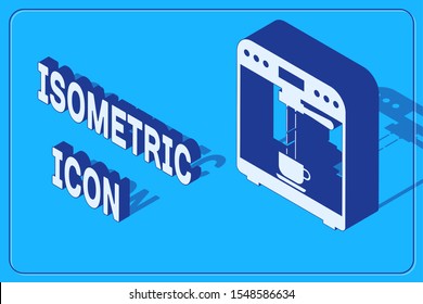 Isometric Coffee machine and coffee cup icon isolated on blue background.  Vector Illustration