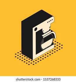 Isometric Coffee machine with glass pot icon isolated on yellow background.  Vector Illustration