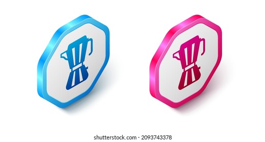 Isometric Coffee maker moca pot icon isolated on white background. Hexagon button. Vector