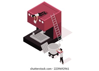 Isometric Coffee Makers Cafe Vectorart Illustration