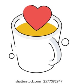 Isometric coffee mug with heart steam and ‘Love’ text, great for café branding, gift shops, and cozy Valentine’s themes.