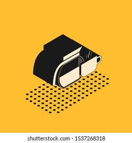 Isometric Coffee pot with cup icon isolated on yellow background.  Vector Illustration