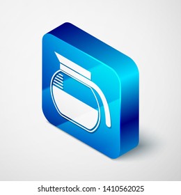 Isometric Coffee pot icon isolated on white background. Blue square button. Vector Illustration