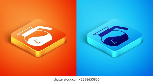 Isometric Coffee pot icon isolated on orange and blue background.  Vector