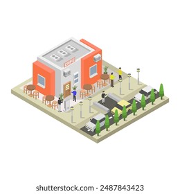 Cafetería isométrica ilustrada en Vector
