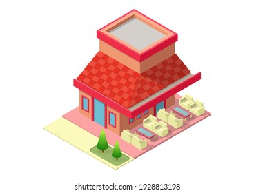Isometric of a coffee shop store or cafe building