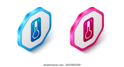Isometric Coffee thermometer icon isolated on white background. Hexagon button. Vector