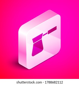 Isometric Coffee turk icon isolated on pink background. Silver square button. Vector