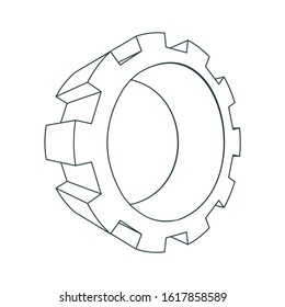 Isometric cog wheel model. Precision machinery concept. Technology and engineering