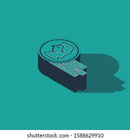 Isometric Coin for game icon isolated on green background.  Vector Illustration