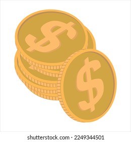 Monedas isométricas en dos posiciones. dólares. ilustración vectorial aislada en fondo blanco.