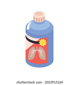 Isometric cold flu virus sick people composition with isolated image of jar with syrup for lungs vector illustration