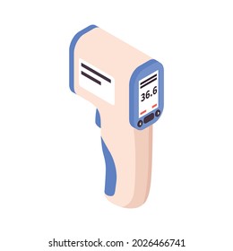 Composición de enfermos por virus de la gripe fría isotípica con imagen aislada de la ilustración del vector termómetro sin contacto electrónico