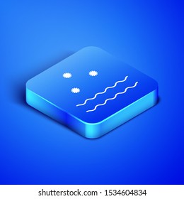 Isometric Cold and waves icon isolated on blue background. Blue square button. Vector Illustration