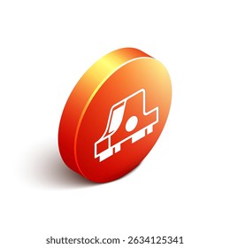 Isometrisches Kollimator-Sehsymbol einzeln auf weißem Hintergrund. Fadenkreuz des Scharfschützenrasters. Knopf für orangefarbenen Kreis. Vektorgrafik