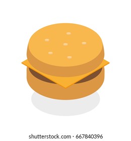 Isometric Color Cheeseburger Sandwich Fast Food Vector Icon 