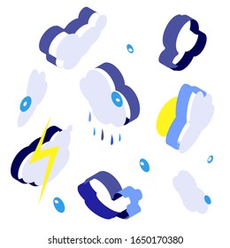 Isometric color icons, 3D pictograms vector set . Weather symbol collection