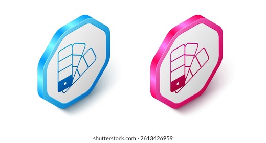Isometric Color palette guide icon isolated on white background. Hexagon button. Vector