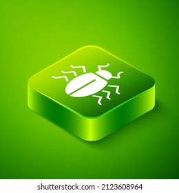 Isometric Colorado beetle icon isolated on green background. Green square button. Vector