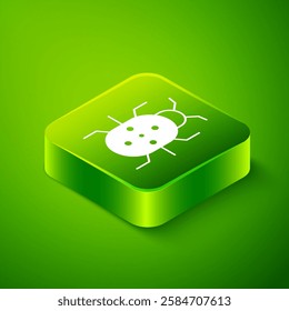 Isometric Colorado beetle icon isolated on green background. Green square button. Vector