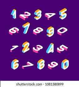 Isometric Colored numbers  3d. Three-dimensional alphabet. Low poly 3d characters. Vector illustration.