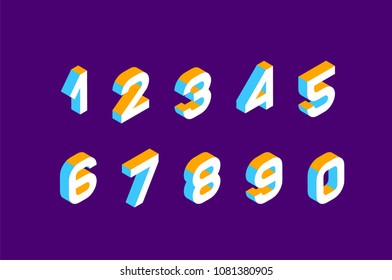 Isometric Colored numbers  3d. Three-dimensional alphabet. Low poly 3d characters. Vector illustration.