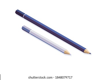 Isometric colored pencils on a white background illustration. Vector. School supplies.