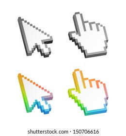 Isometric colorful arrow cursor pack isolated on white. Vector illustration.