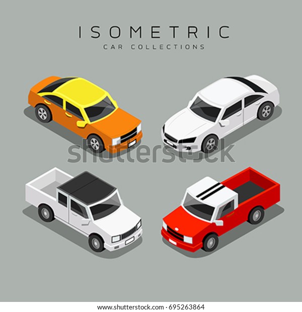 Isometric\
colorful car collections, vector\
illustration