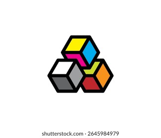 Isometrisches Logo der farbenfrohen 3D-Würfel